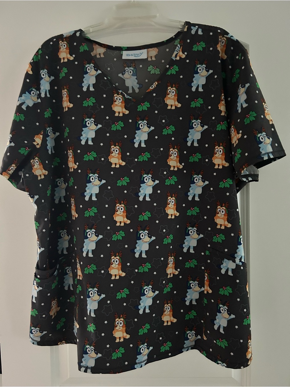 Bluey Character Christmas Theme Scrub Top